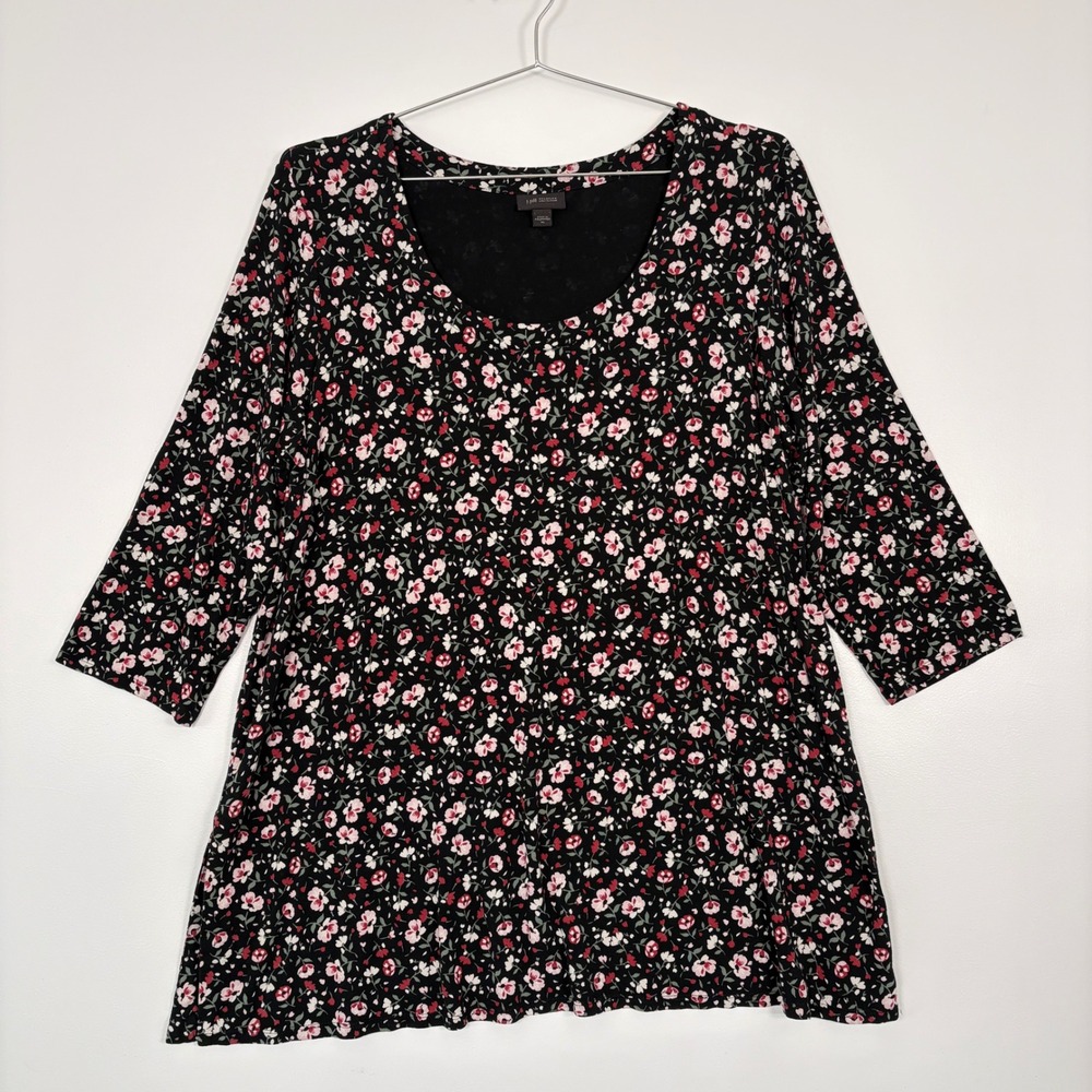 J. Jill Women Top XL Black Floral Wearever 3/4 Sleeve Rayon‎ Spandex KTP218991